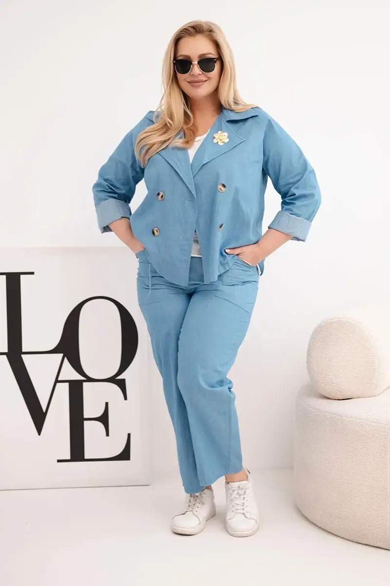 Kesi Włoski dámsky plus size bavlnený komplet s sakom a nohavicami