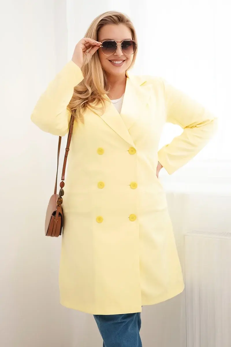 Kesi Plus Size žltý dvojradový kabát