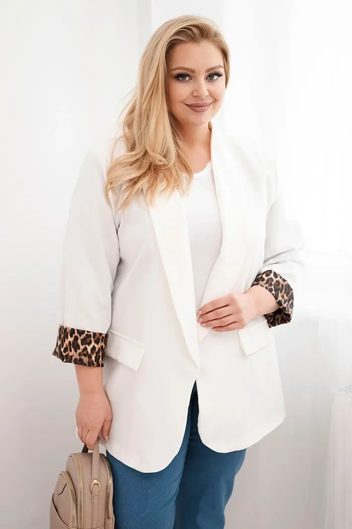 Dámske plus size sako s leopardou podšívkou