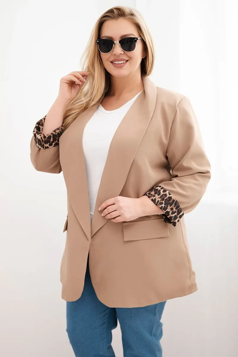 Kesi Plus Size dámske sako s leopardím vzorom