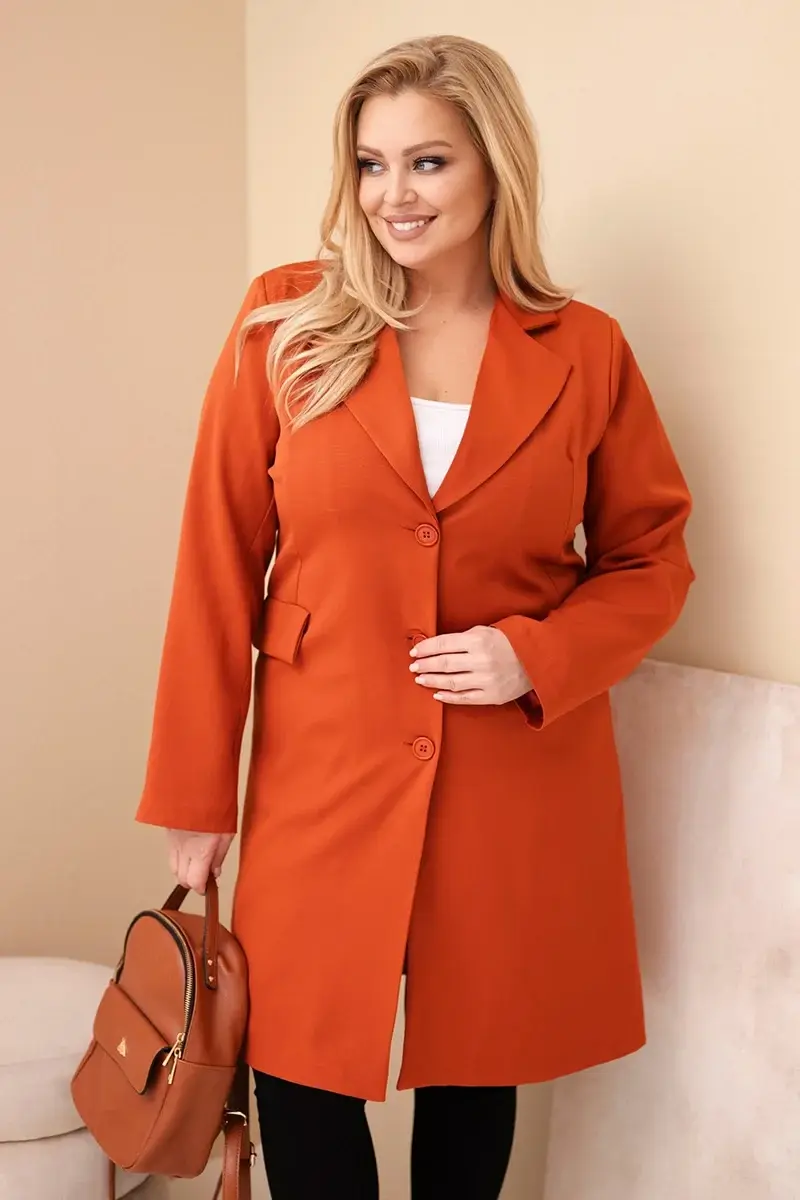 Kesi dlhý oranžový kabát s golierom a vreckami