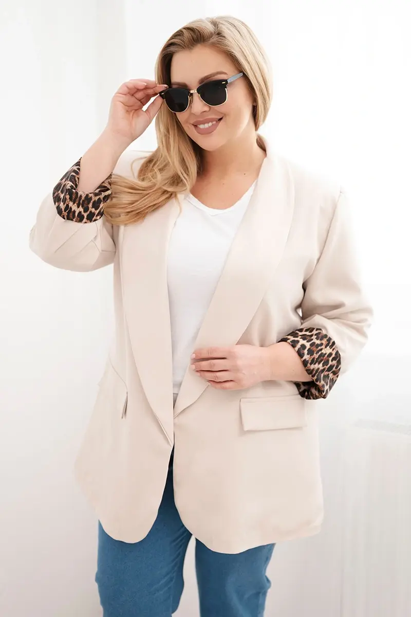 Kesi ženské plus size sako s leopardou podšívkou
