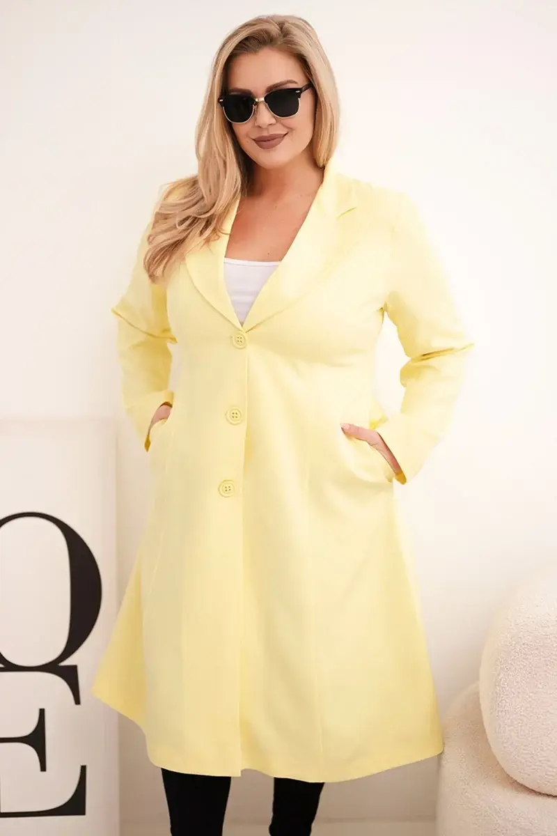 Kesi Włoski Plus Size kabát s gombíkmi a golierom žltý
