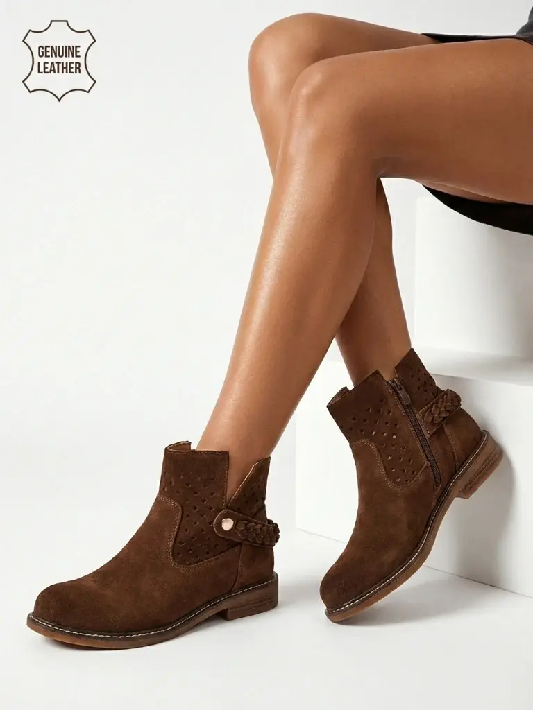 Ażurowé dámske čižmy zo semišu