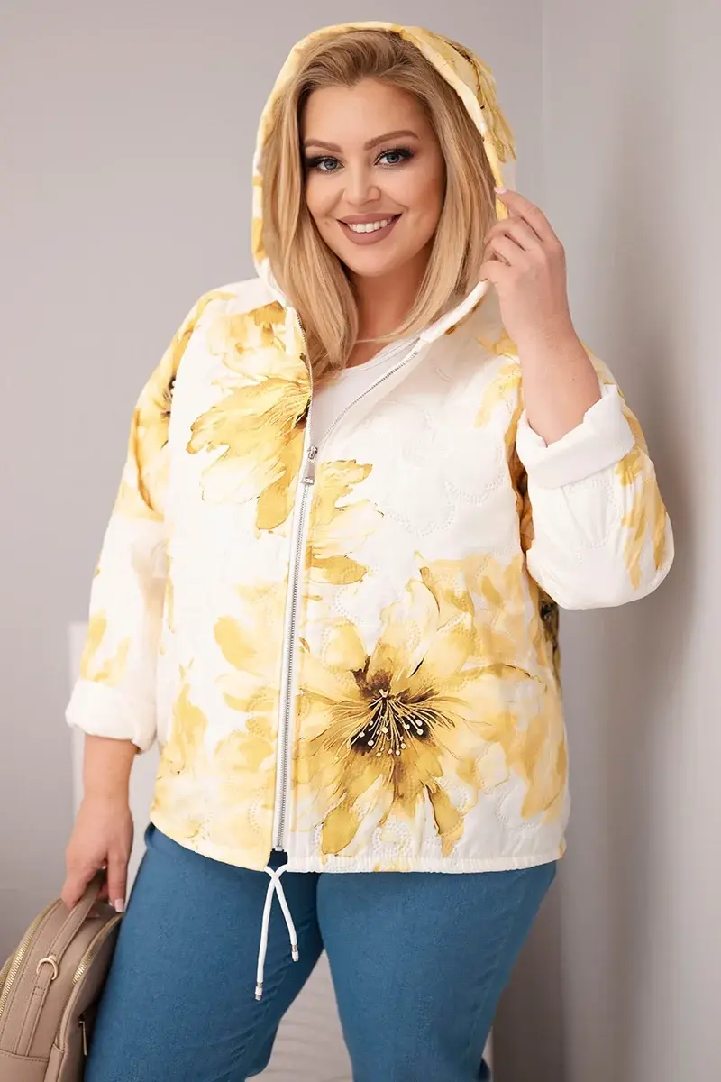 Dámska jarná bunda s kvetinovým vzorom žltá