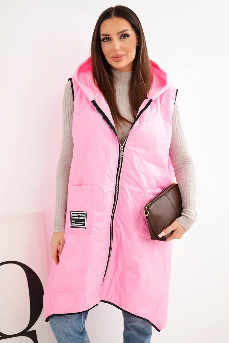 Kesi dámska prešívaná vesta s kapucňou ružová