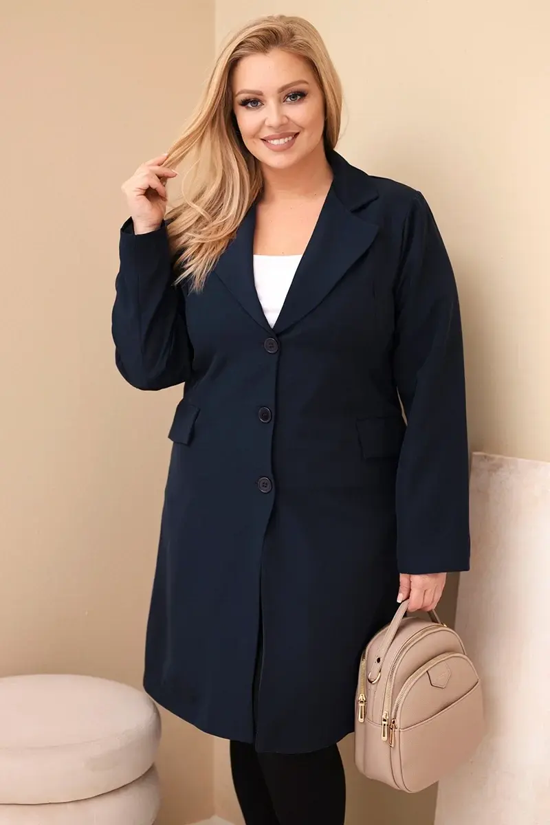 Dlhý kabát Kesi Włoski Plus Size námornícka modrá
