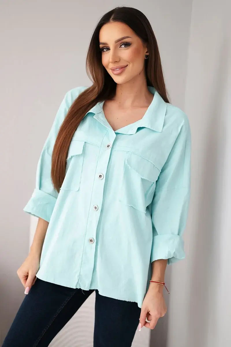 Kesi dámska bavlnená košeľa s vreckami, mint