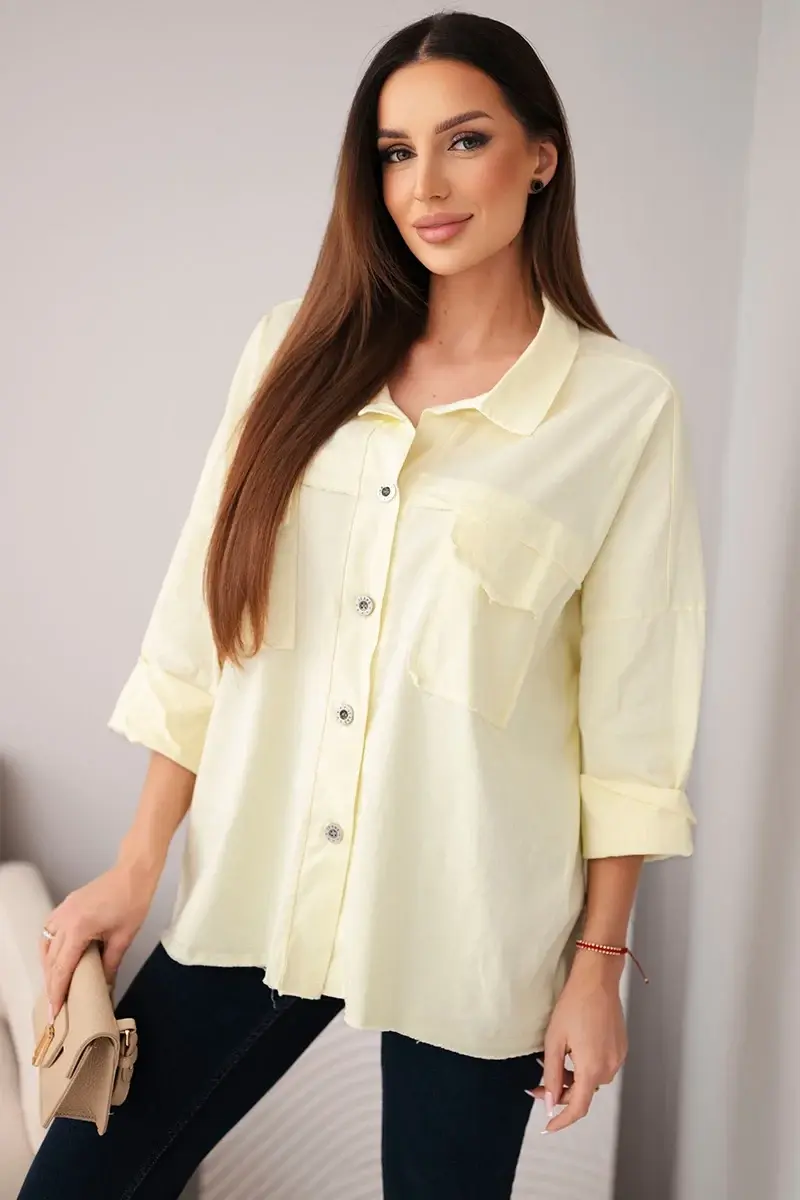 Kesi dámska bavlnená košeľa so žltými vreckami