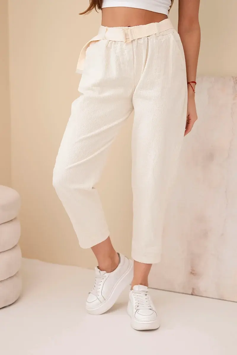 Kesi dámske menčestrové nohavice s opaskom svetlo béžové