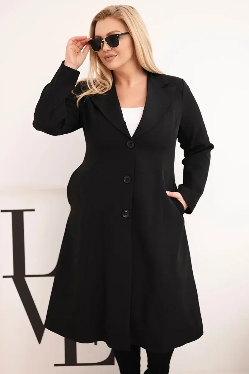 Kesi Plus Size dámsky kabát s golierom čierny
