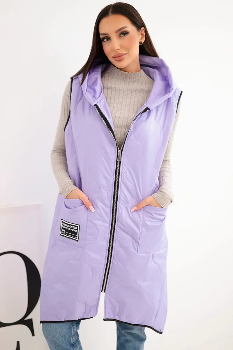 Kesi vláska dámska plus size prešívaná vesta s kapucňou