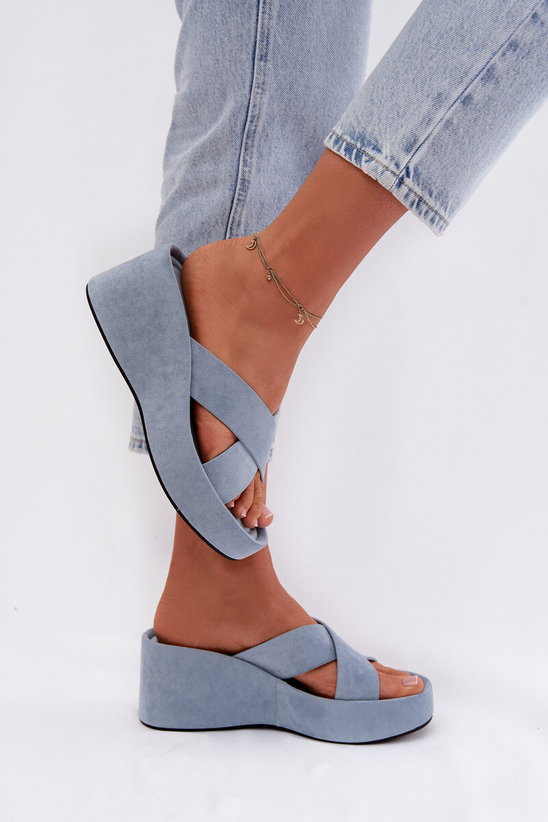 Dámske platformové šľapky z eko semiša modré