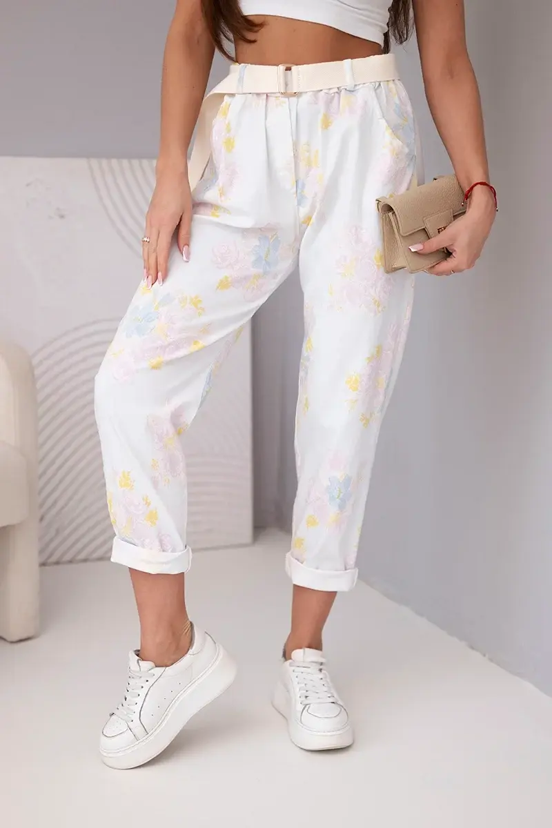 Kesi Włoski dámske kvetované nohavice s opaskom