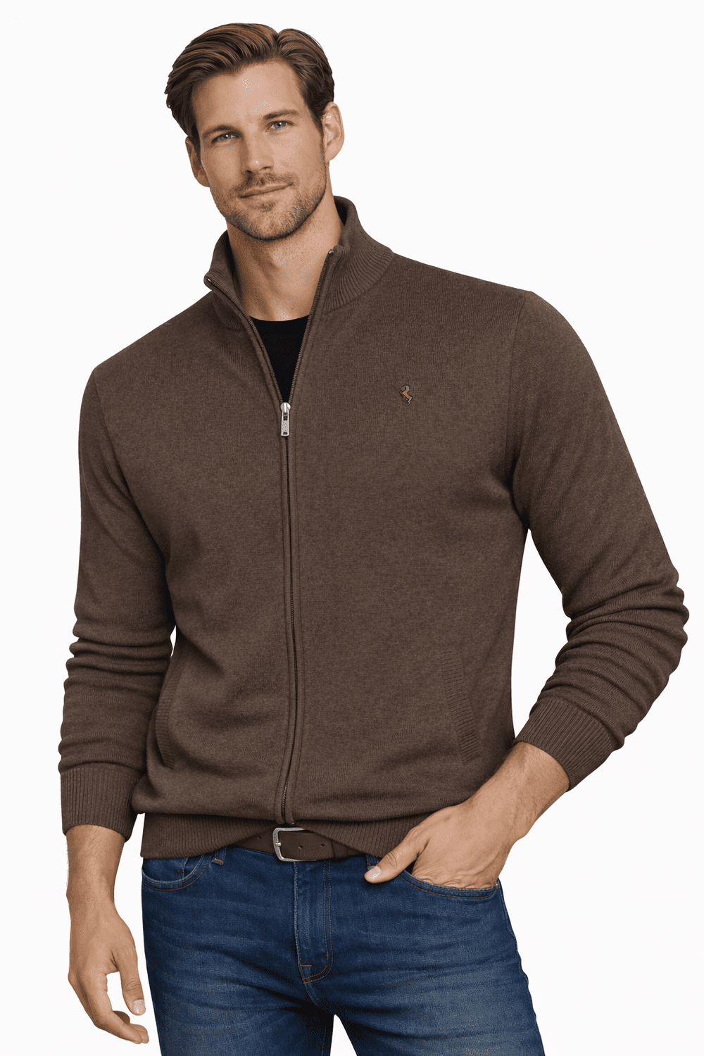 Pánsky rozopínací sveter - hnedý