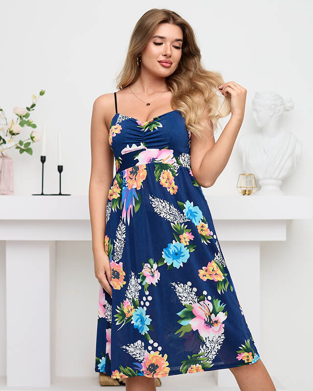 Resti námornícke modré šaty s kvetinovým motívom