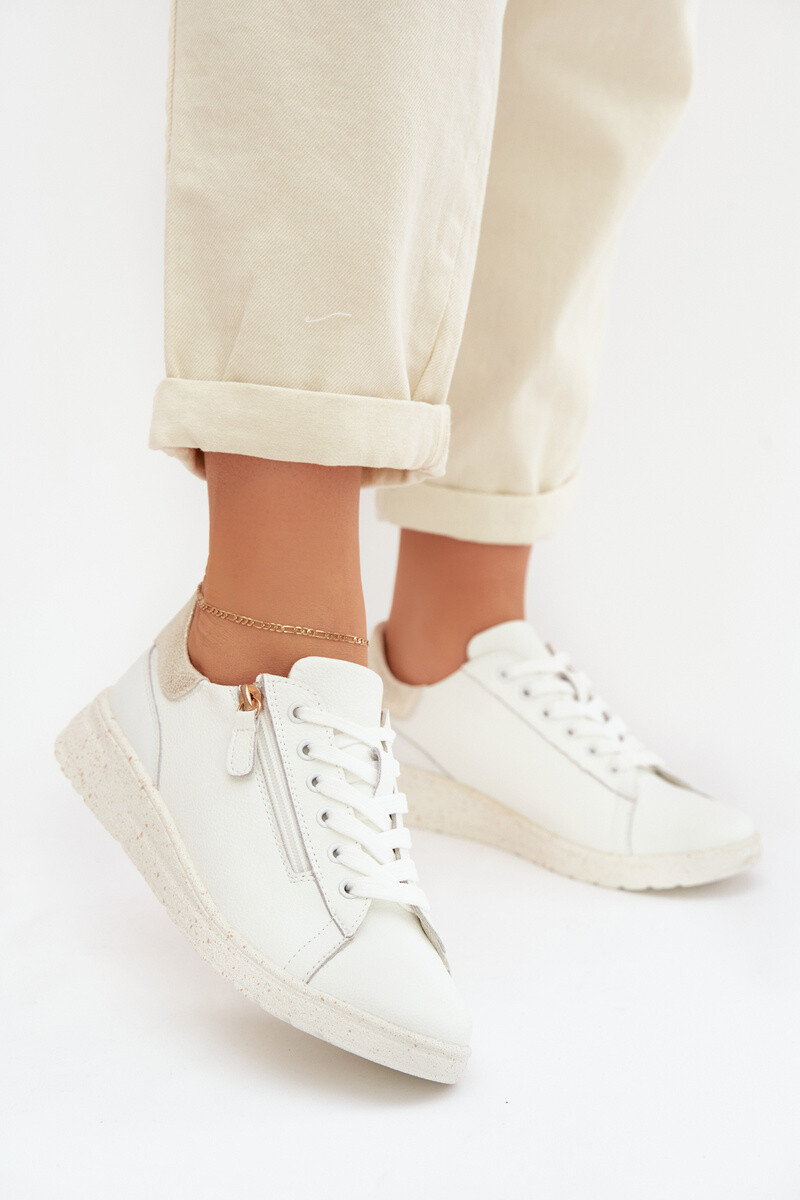 EVENTO kožené dámske mokasíny so zipsom biele-zlaté