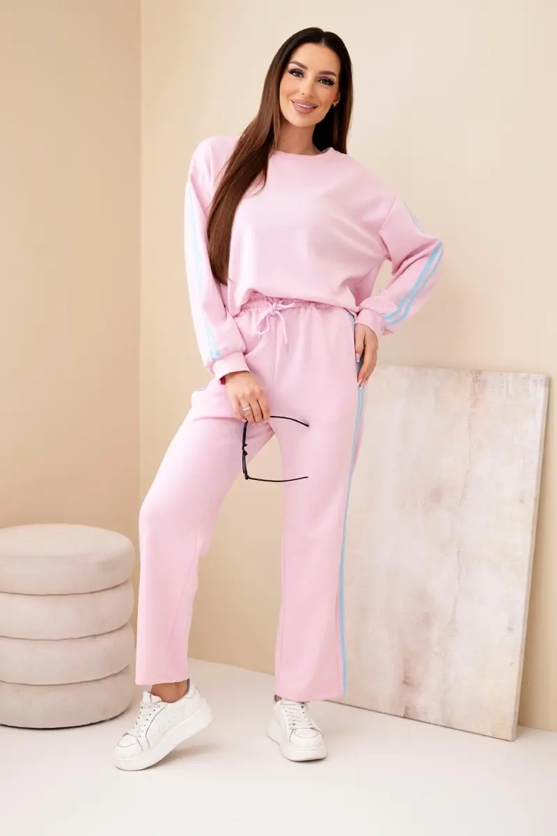 Dámska súprava z viskózy s pruhmi, púdrovo ružová