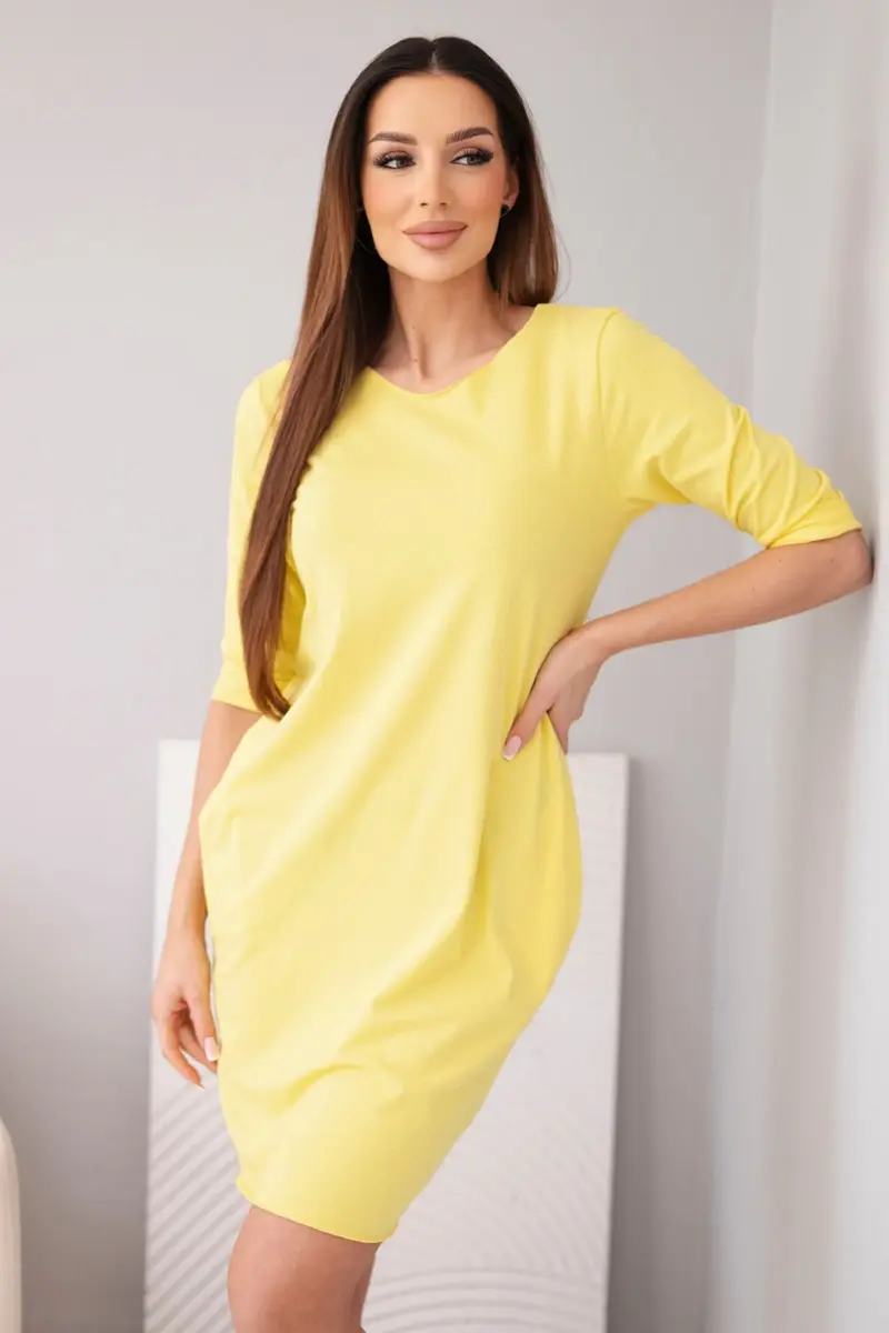Dámske žlté šaty Kesi Włoski s vreckami a 3/4 rukávmi