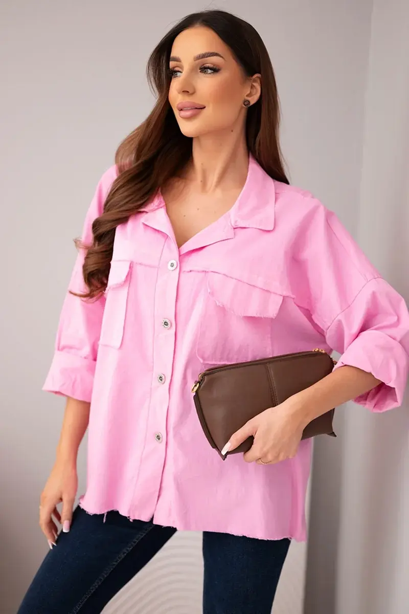 Kesi dámska bavlnená košeľa s vreckami svetloružová