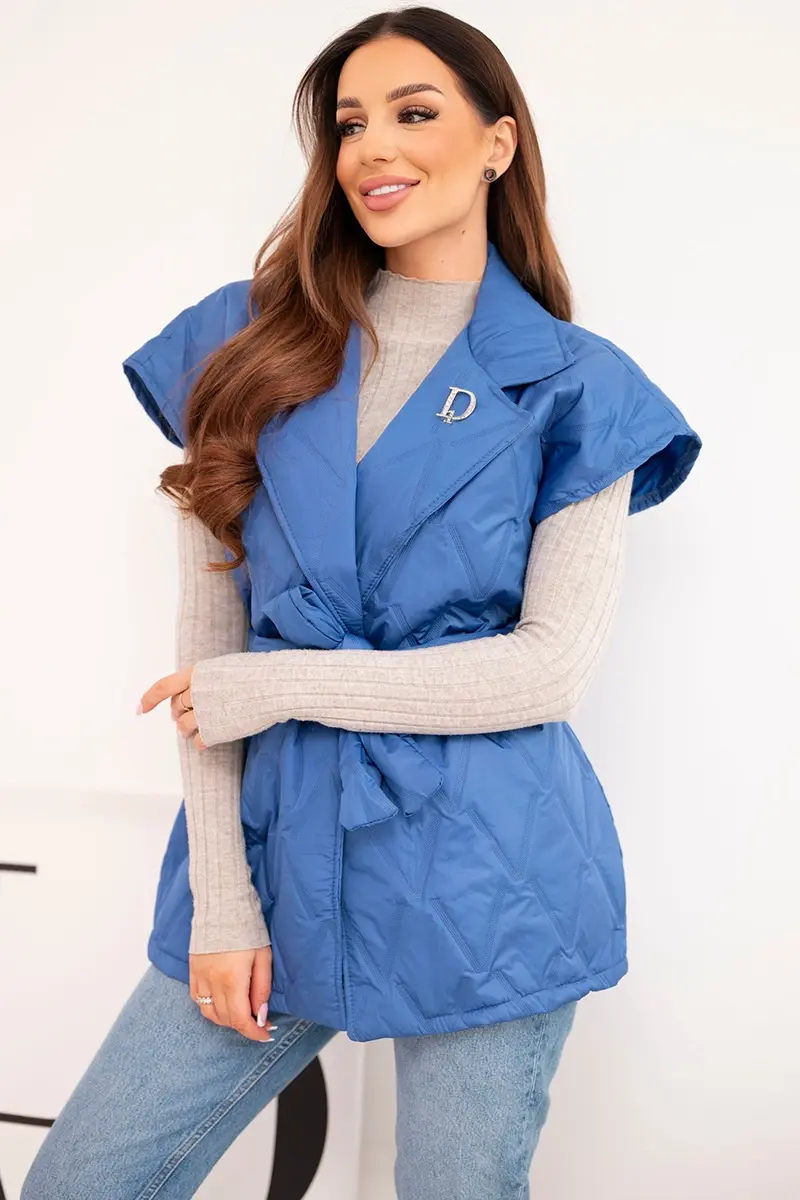 Kesi prešívaná dámska vesta s opaskom modrá