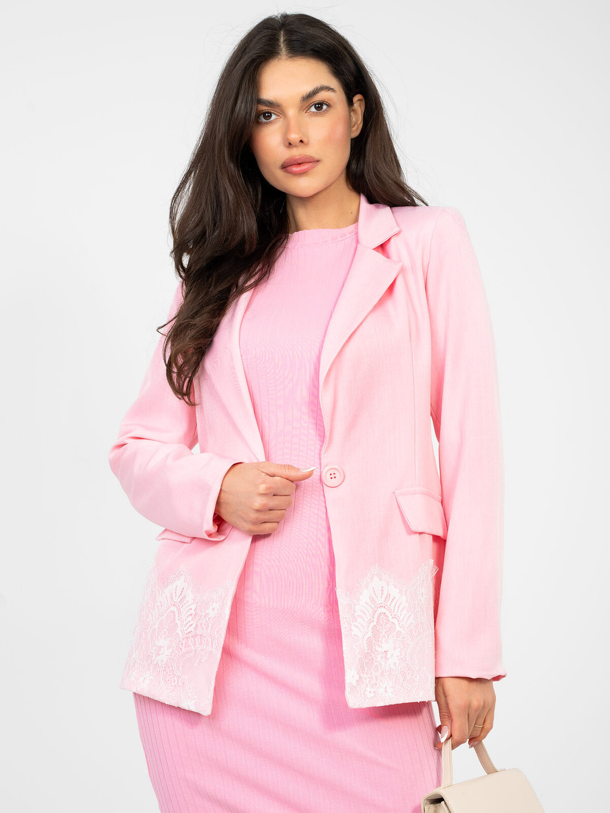 Ružové dámske sako s čipkou
