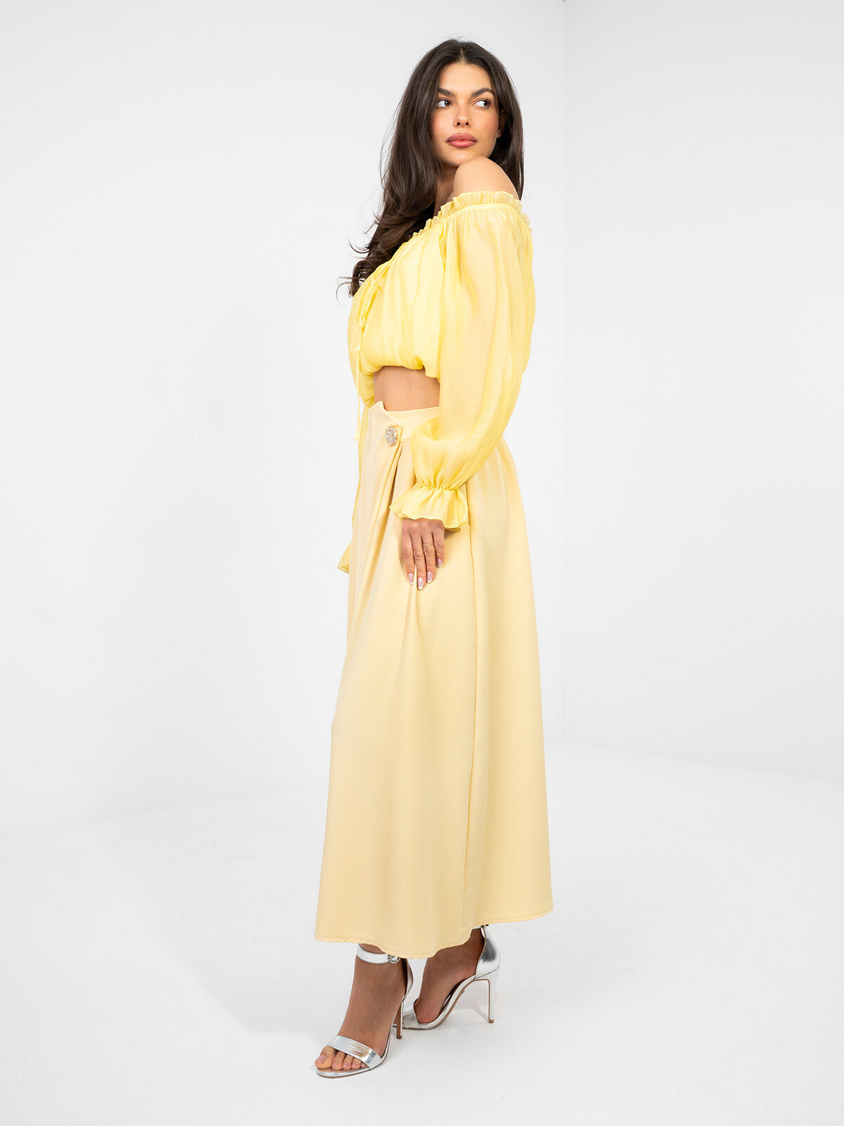 Pastelová žltá midi sukňa