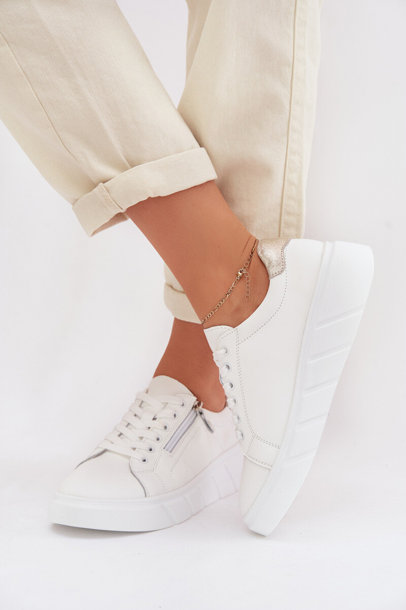 Kožené dámske mokasíny so zipsom biele Althea