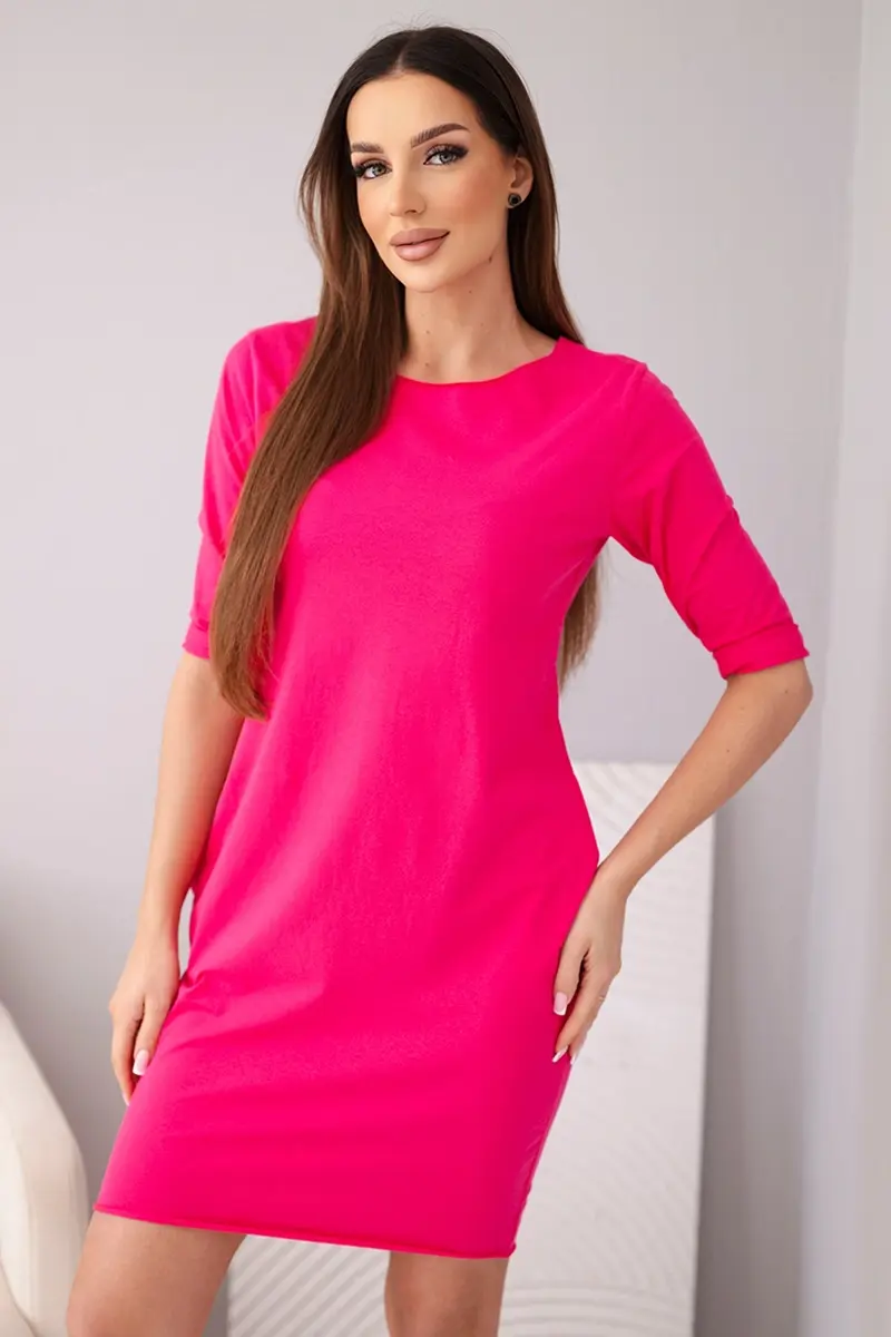 Kesi dámske šaty s 3/4 rukávmi a vreckami fuchsiové