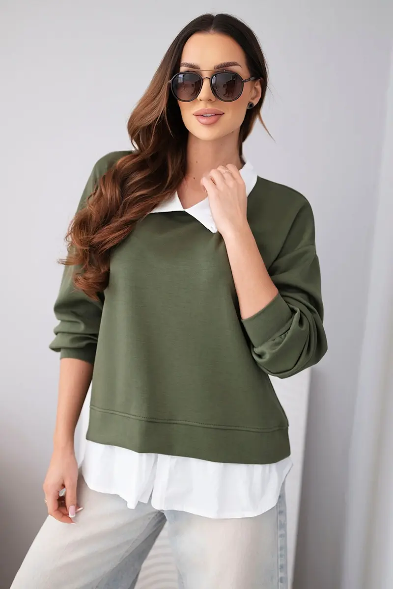 Dámska viskózová mikina Kesi s košeľovým detailom