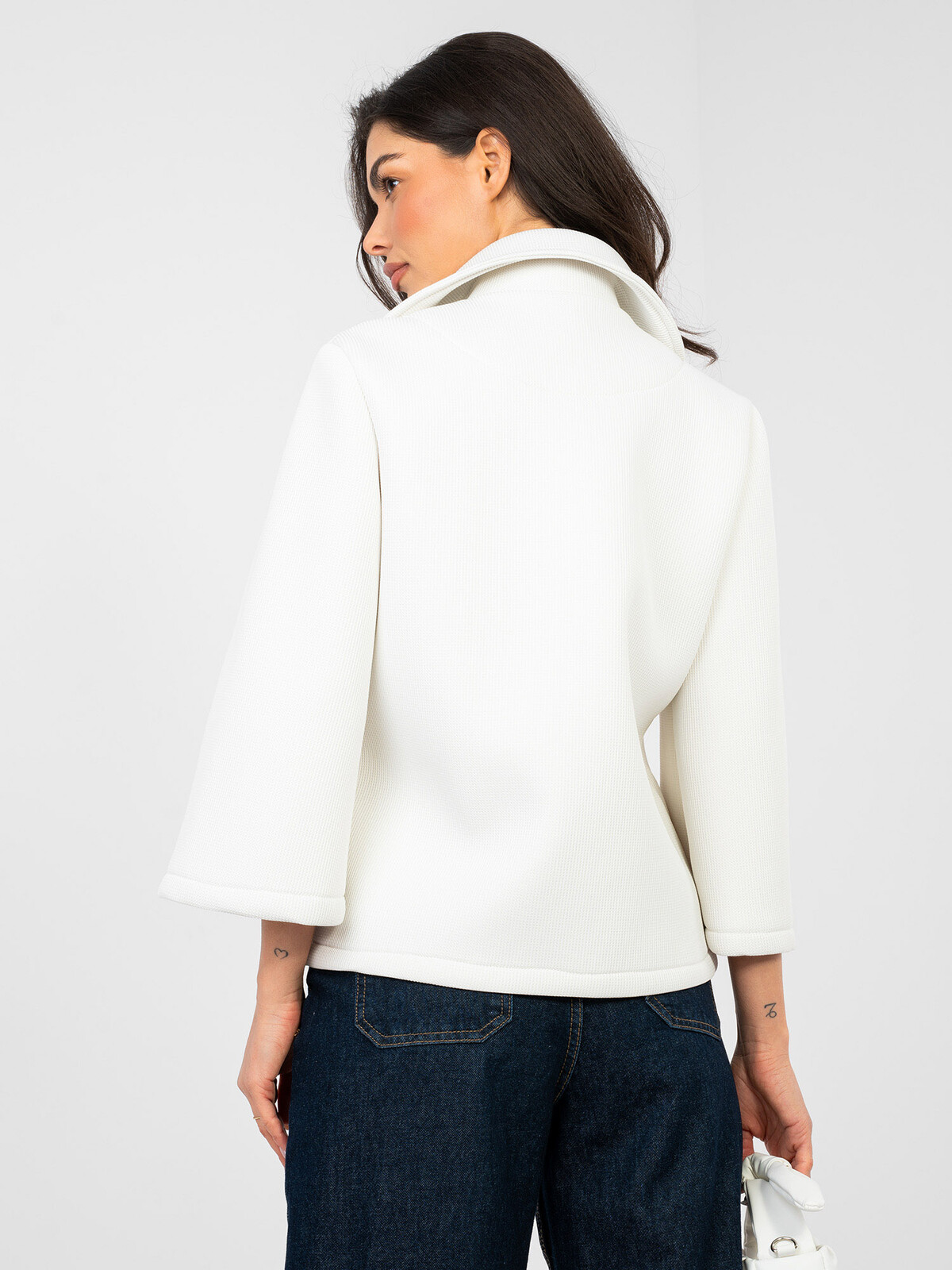 Jednoradový plášť s golierom, ecru