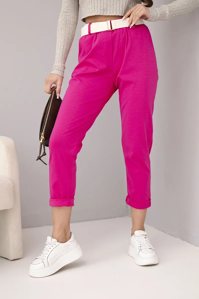 Kesi dámske nohavice s opaskem a ohrnutými lemy