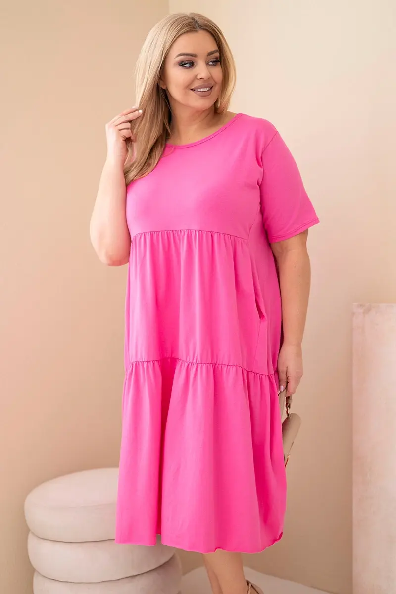 Plus-size bavlnené šaty s volánom ružové