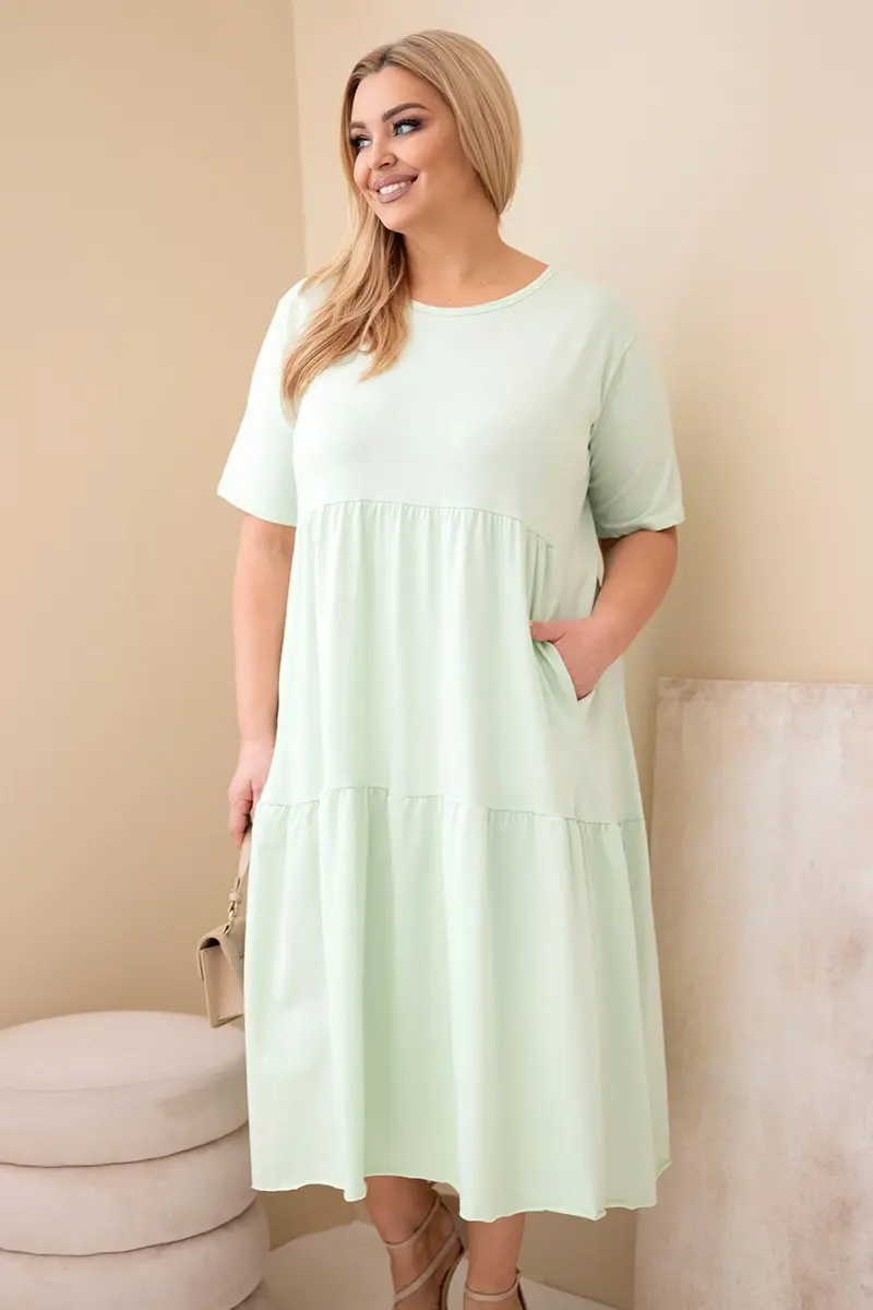 Plus size bavlnené šaty s krátkym rukávom a volánom