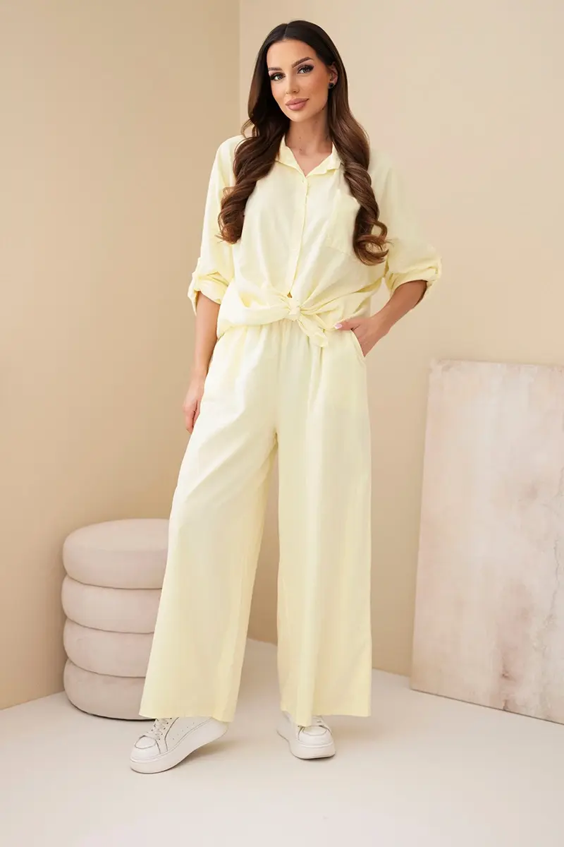 Kesi Włoski dámsky bavlnený set so žltými nohavicami a košeľou