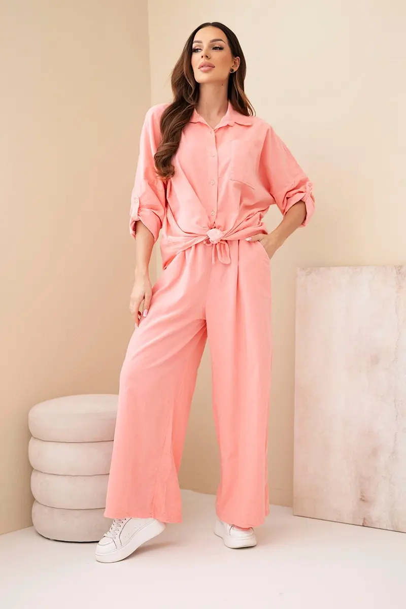 Kesi Włoski dámsky bavlnený komplet s viazanou košeľou a nohavicami