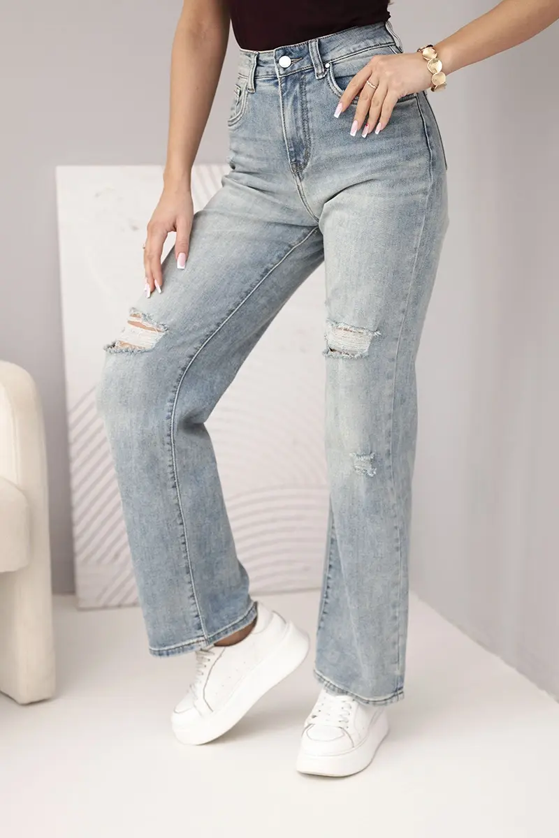 Kesi Włoski dámske roztrhané jeans modré