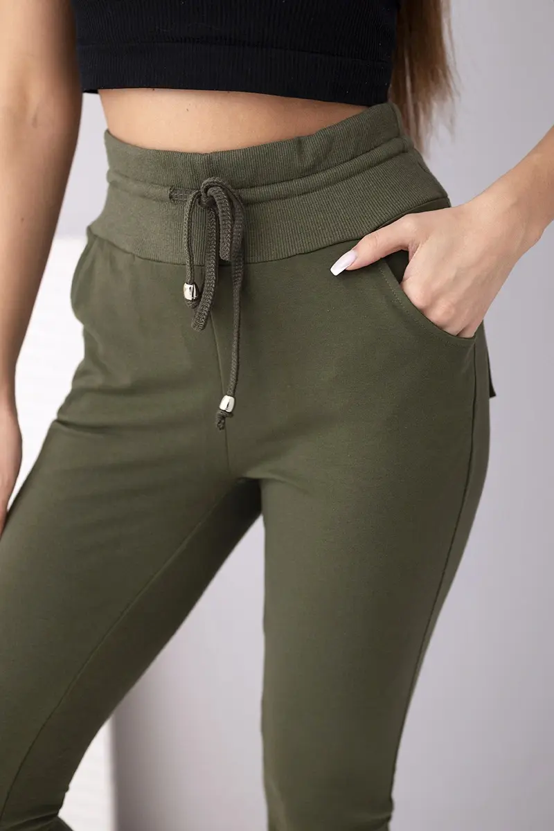 Kesi dámske tepláky s vysokým pásom khaki