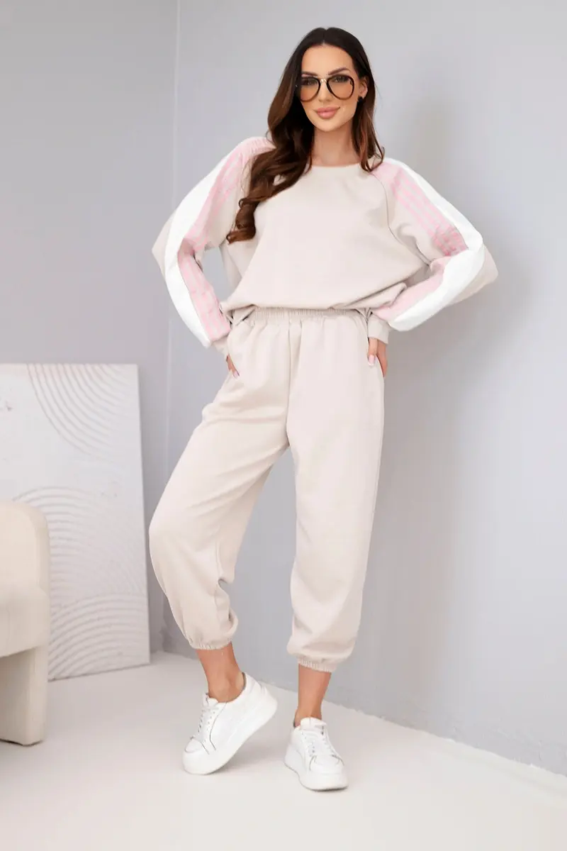 Kesi športový dámsky set s bočným pruhom v béžovej farbe