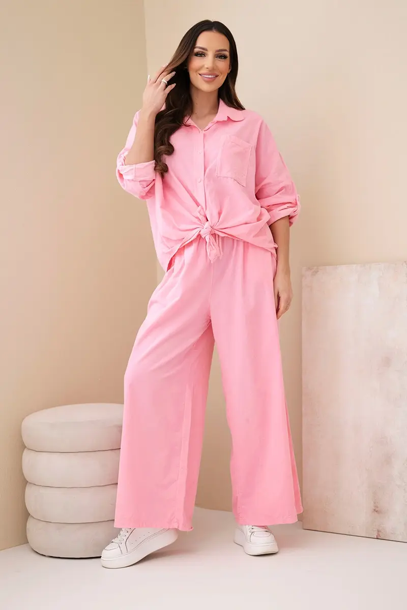 Kesi dámska súprava s košeľou a širokými nohavicami ružová