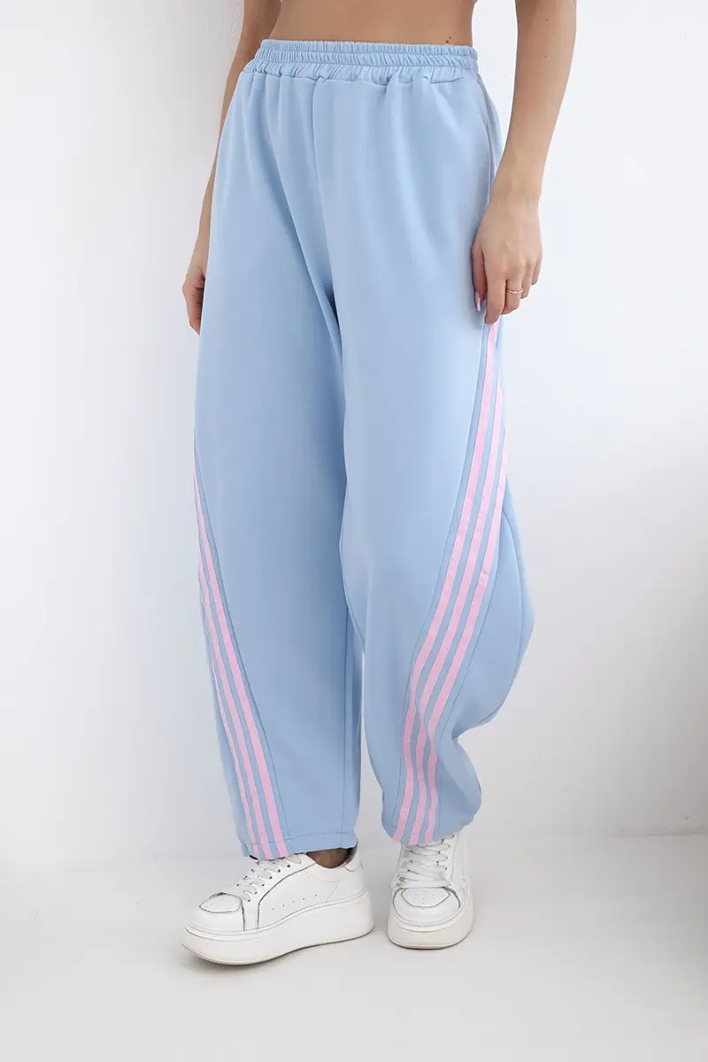 Kesi dámske viskózové nohavice s bočným pruhom modré