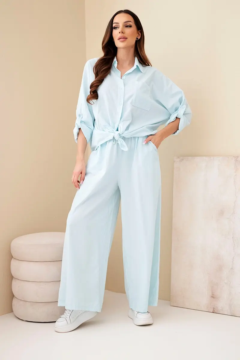 Kesi bavlnený dámsky set s košeľou a širokými nohavicami