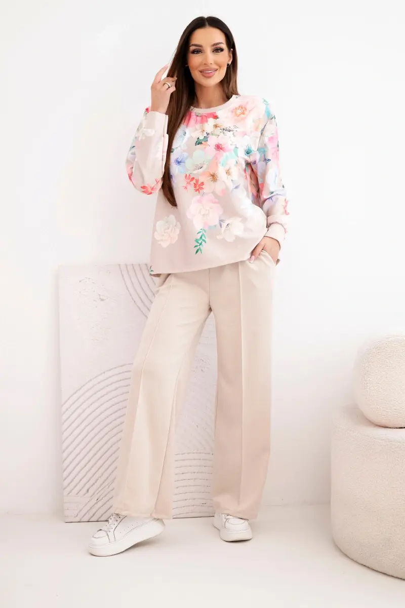 Kesi dámska kvetinová súprava s nohavicami béžová