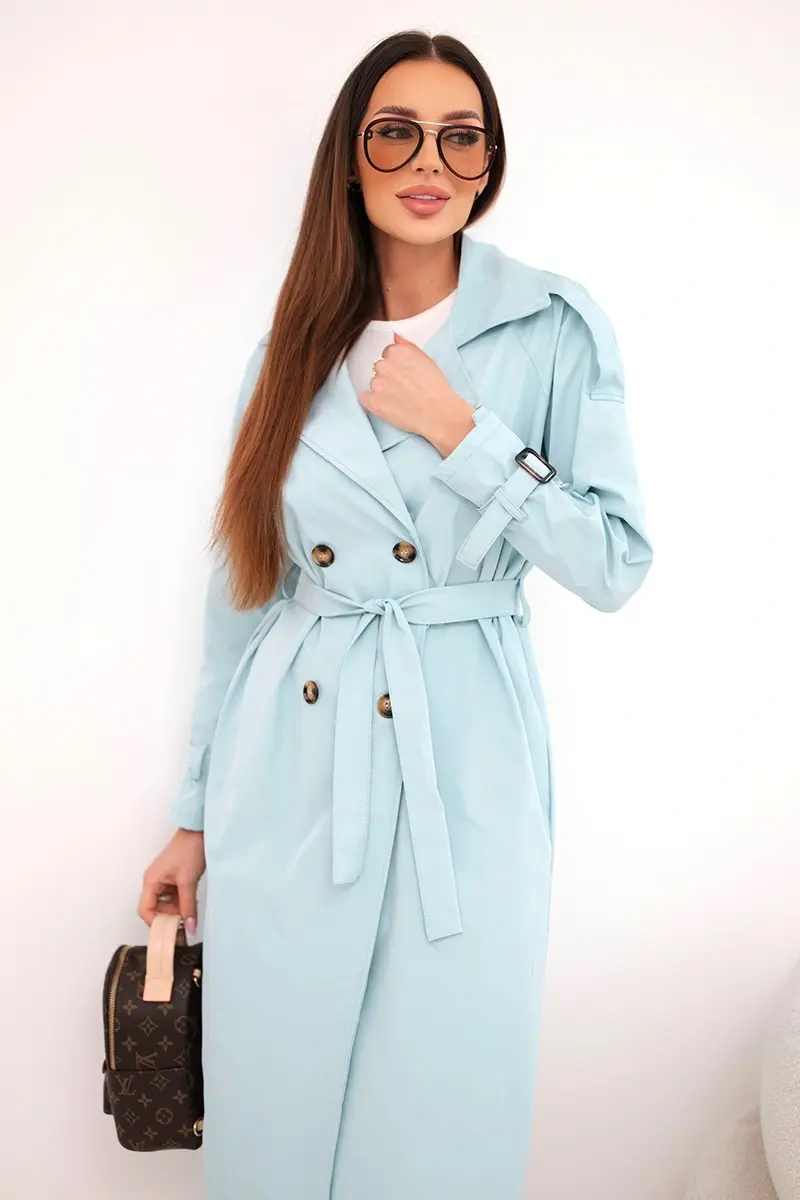 Kesi Włoski dámsky plášť s viazaním v páse mätový