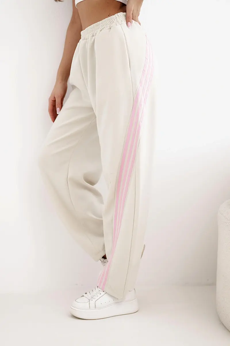 Kesi dámske viskózové nohavice s pruhmi béžové