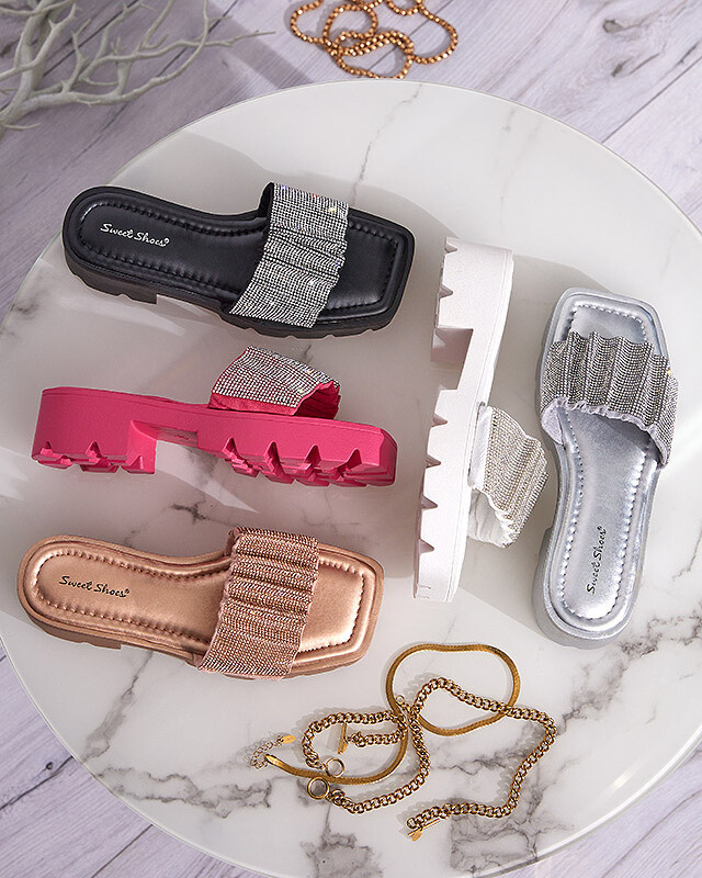 Resti strieborné dámske šľapky s kubickými zirkónmi