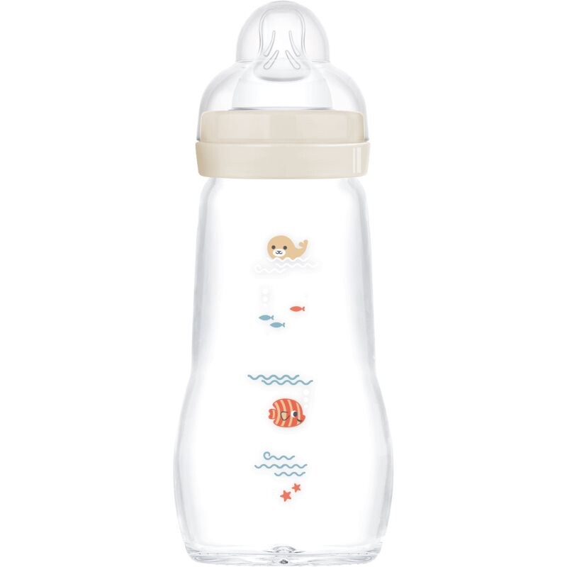 MAM Feel Good Glass Baby Bottle antikoliková sklenená fľaša 2m+ Beige 260 ml