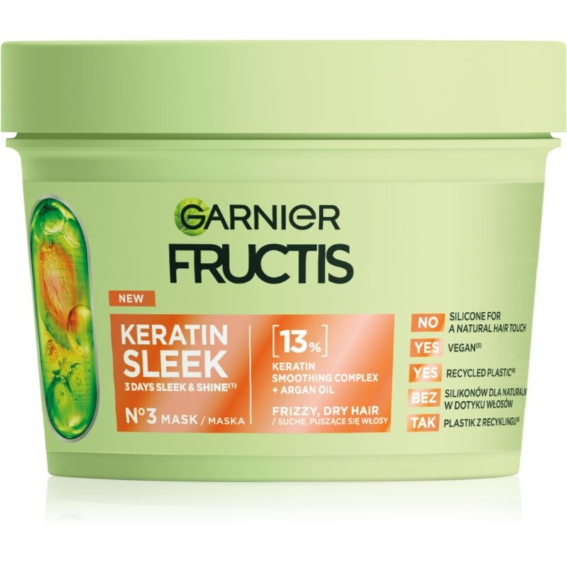Garnier Fructis Keratin Sleek maska na vlasy s keratínom a argánovým olejom 370 ml