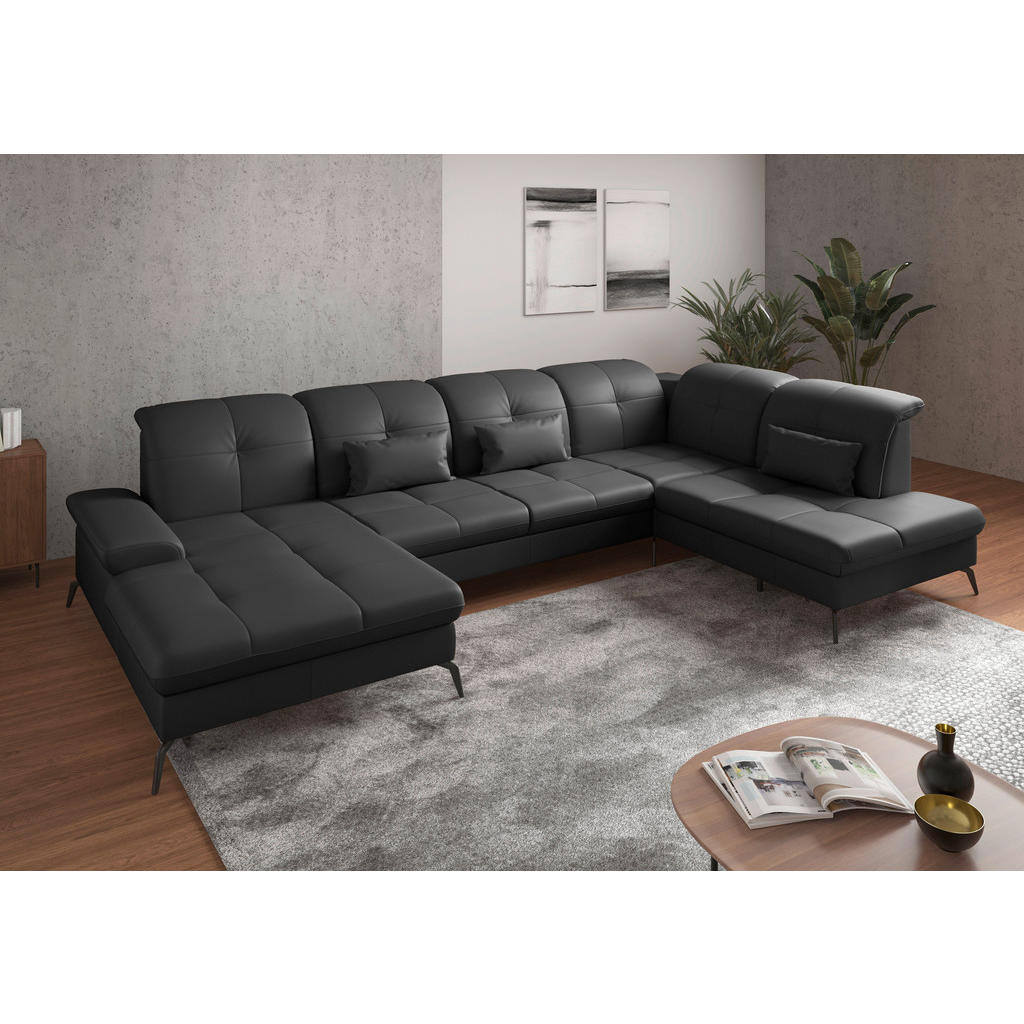 Sit & More SEDACIA SÚPRAVA, textil, koža, čierna