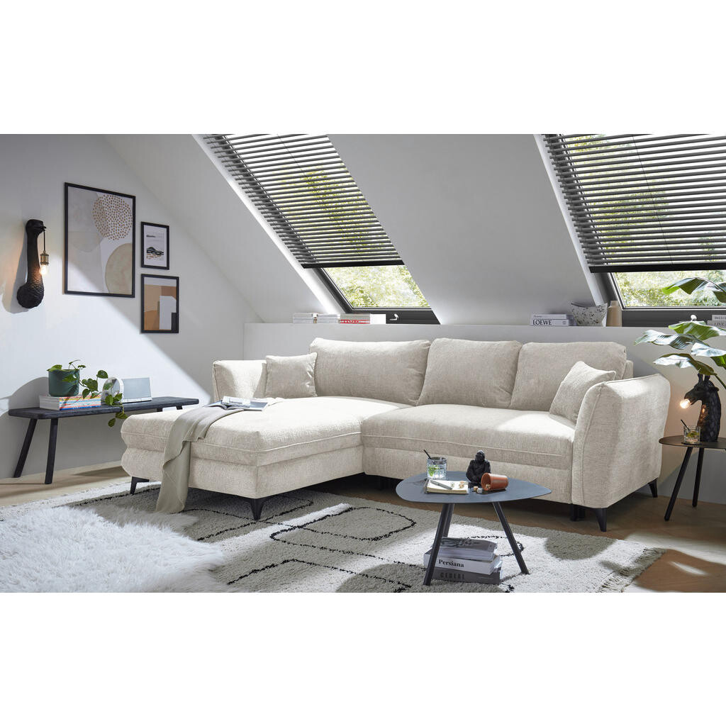 Livetastic ROZKLADACIA ROHOVÁ SEDAČKA, textil, slonovinová